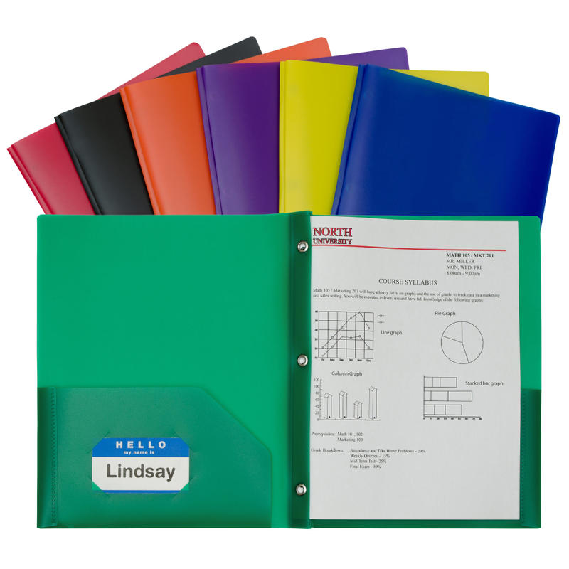 C-Line 2-Pocket Poly Folders With Prongs, Letter Size, Assorted Colors, Pack Of 36 Folders MPN:33960