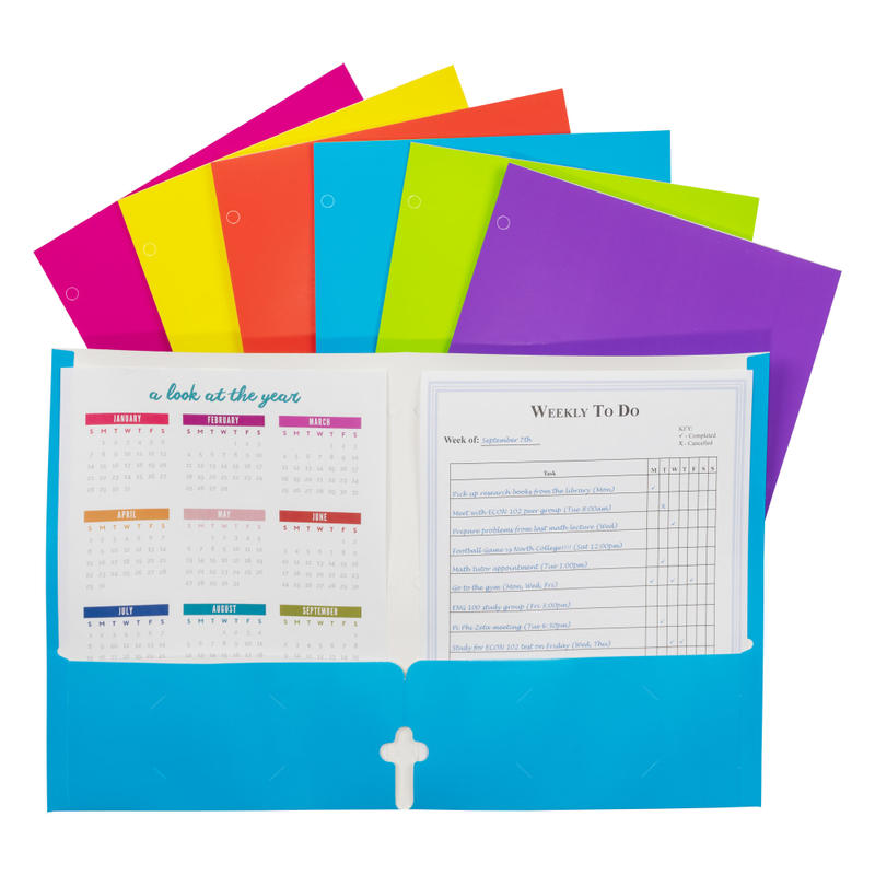 C-Line 2-Pocket 3-Hole Punch Laminated Paper Folders, Letter Size, Assorted Colors, Pack Of 100 Folders MPN:06300