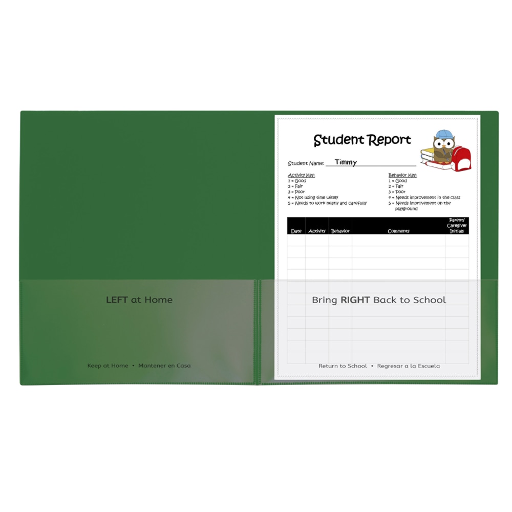 C-Line Classroom Connector School-To-Home Folders, 8-1/2in x 11in, Green, Box Of 25 Folders MPN:CLI32003