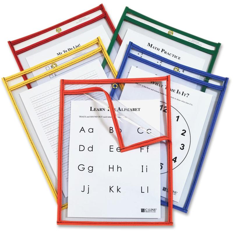 C Line Products Super Heavyweight Plus Dry-Erase Pockets, Case Of 25, 9in x 12in, Assorted Colors MPN:42620