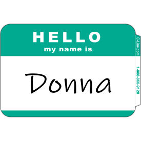 C-Line Products® Pressure Sensitive Badges HELLO my name is Green 3-1/2
