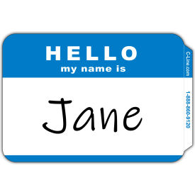 C-Line Products® Pressure Sensitive Badges HELLO my name is Blue 3-1/2