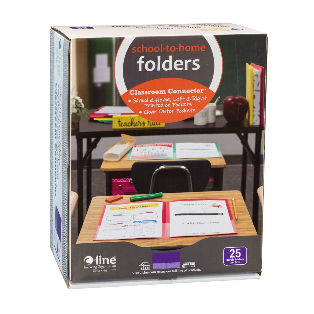 C-Line Classroom Connector School-To-Home Folders, 8-1/2in x 11in, Purple, Box Of 25 Folders MPN:32009-BX