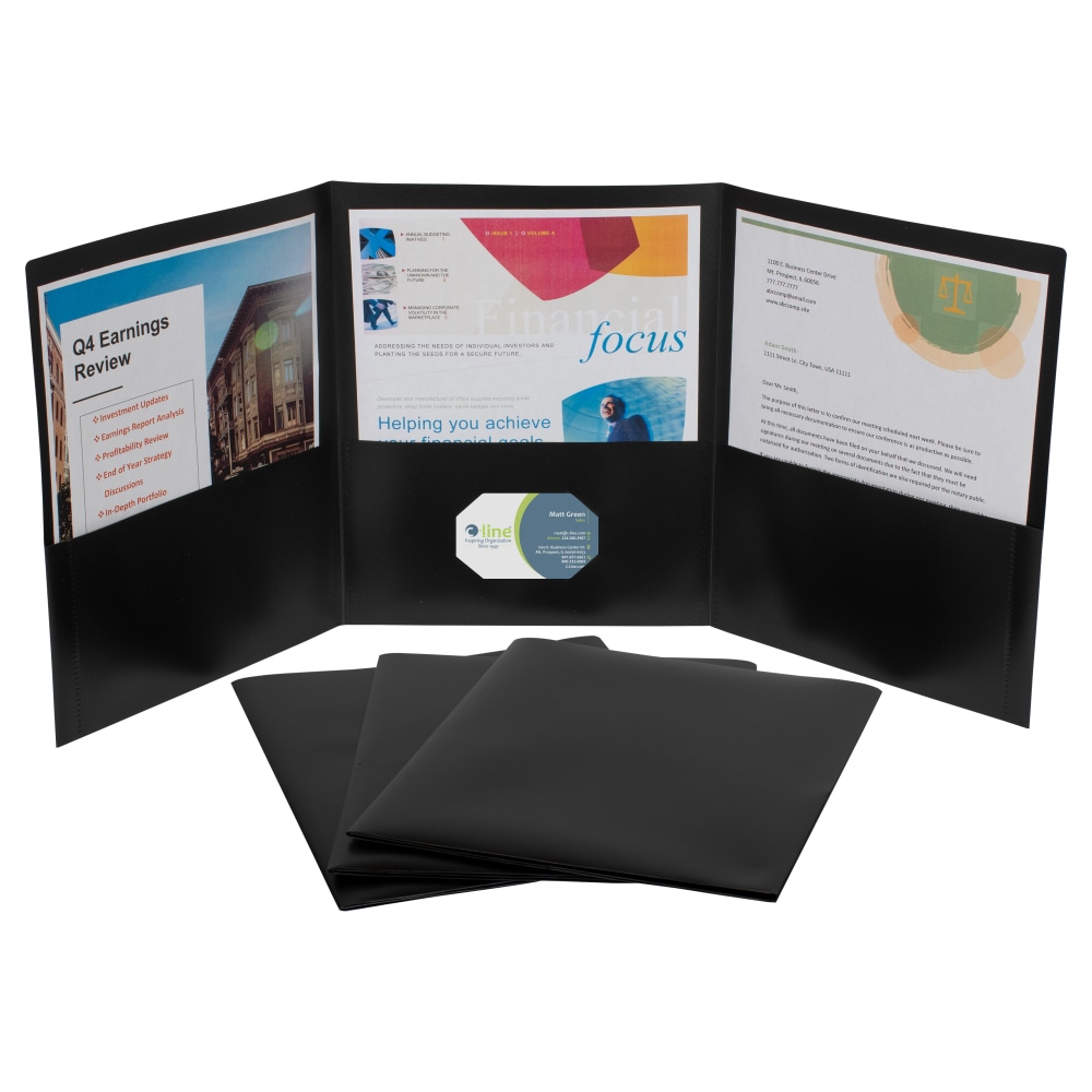 C-Line 3-Pocket Poly Portfolios, Letter (8-1/2in x 11in), Black, Box Of 24 Portfolios MPN:33941-BX