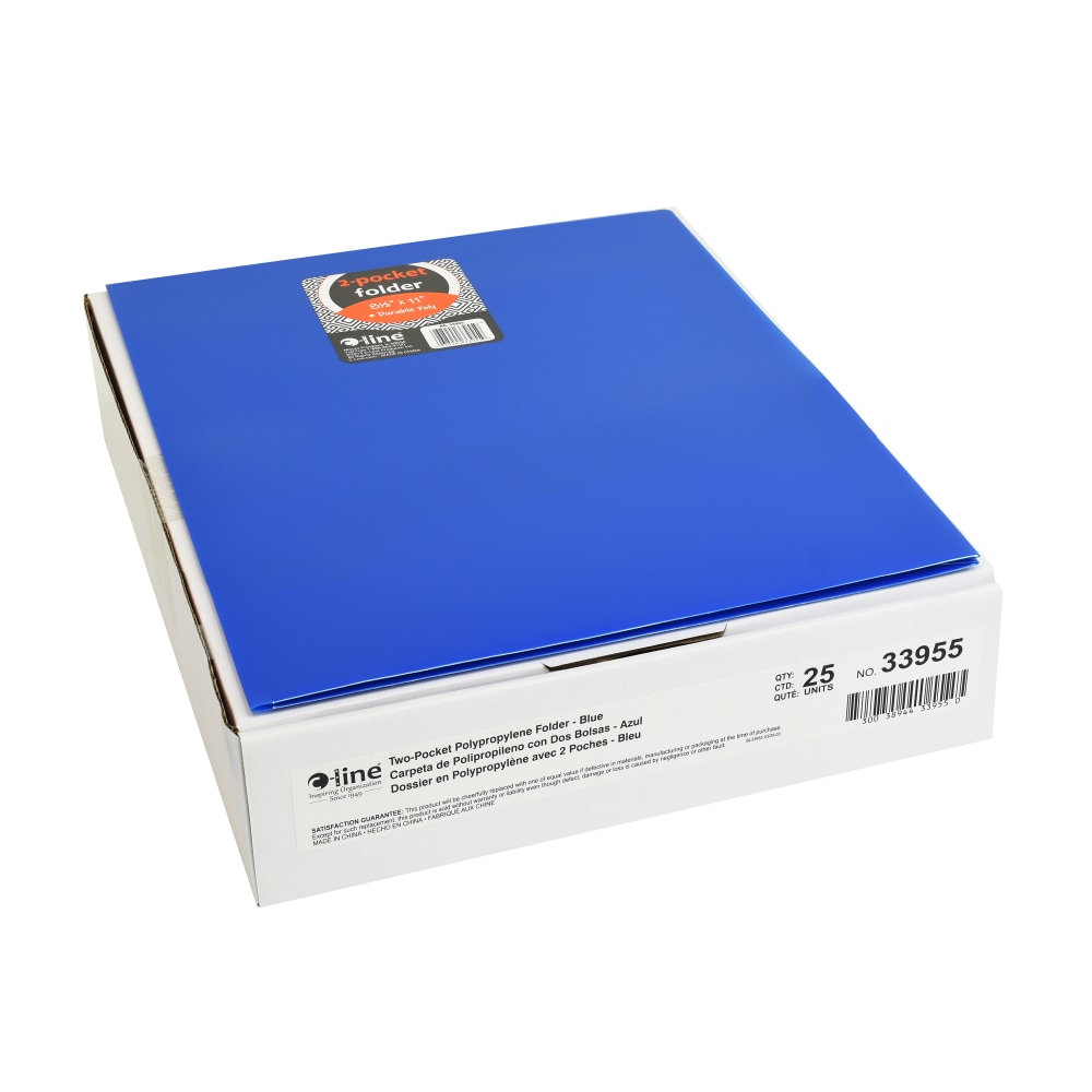 C-Line 2-Pocket 3-Hole Punch Poly Folders, 8-1/2in x 11in, Blue, Pack Of 25 Folders MPN:33955-BX