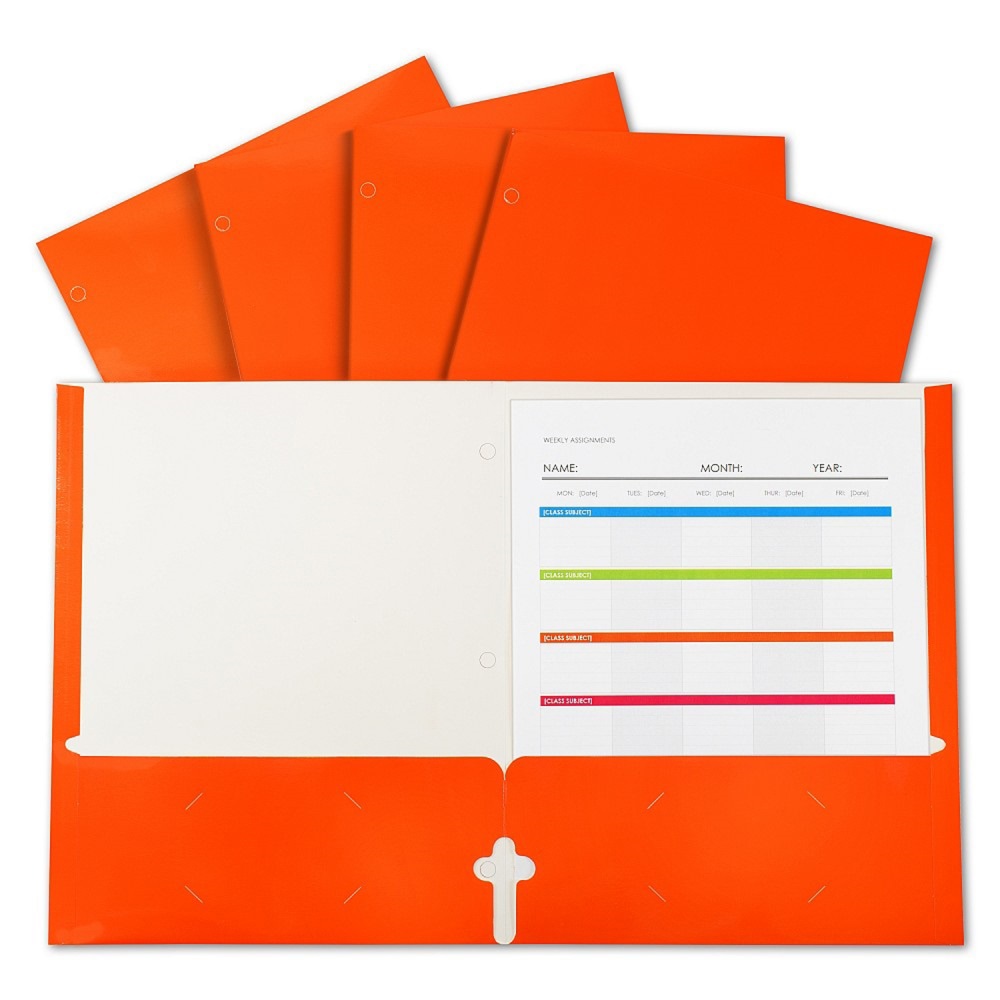 C-Line 2-Pocket Laminated Paper Portfolios With 3-Hole Punch, 8-1/2in x 11in, Orange, Box Of Portfolios MPN:CLI06312