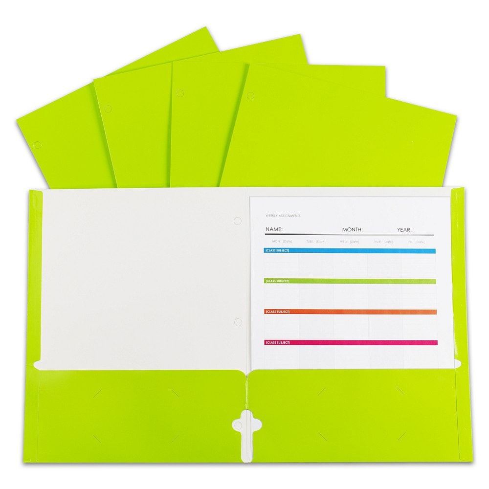 C-Line 2-Pocket Laminated Paper Portfolios With 3-Hole Punch, 8-1/2in x 11in, Lime Green, Box Of Portfolios MPN:CLI06313