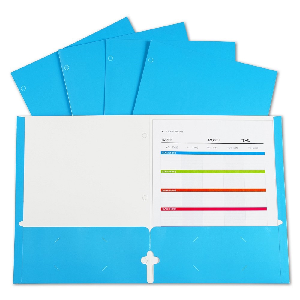 C-Line 2-Pocket Laminated Paper Portfolios With 3-Hole Punch, 8-1/2in x 11in, Blue, Box Of Portfolios MPN:CLI06315