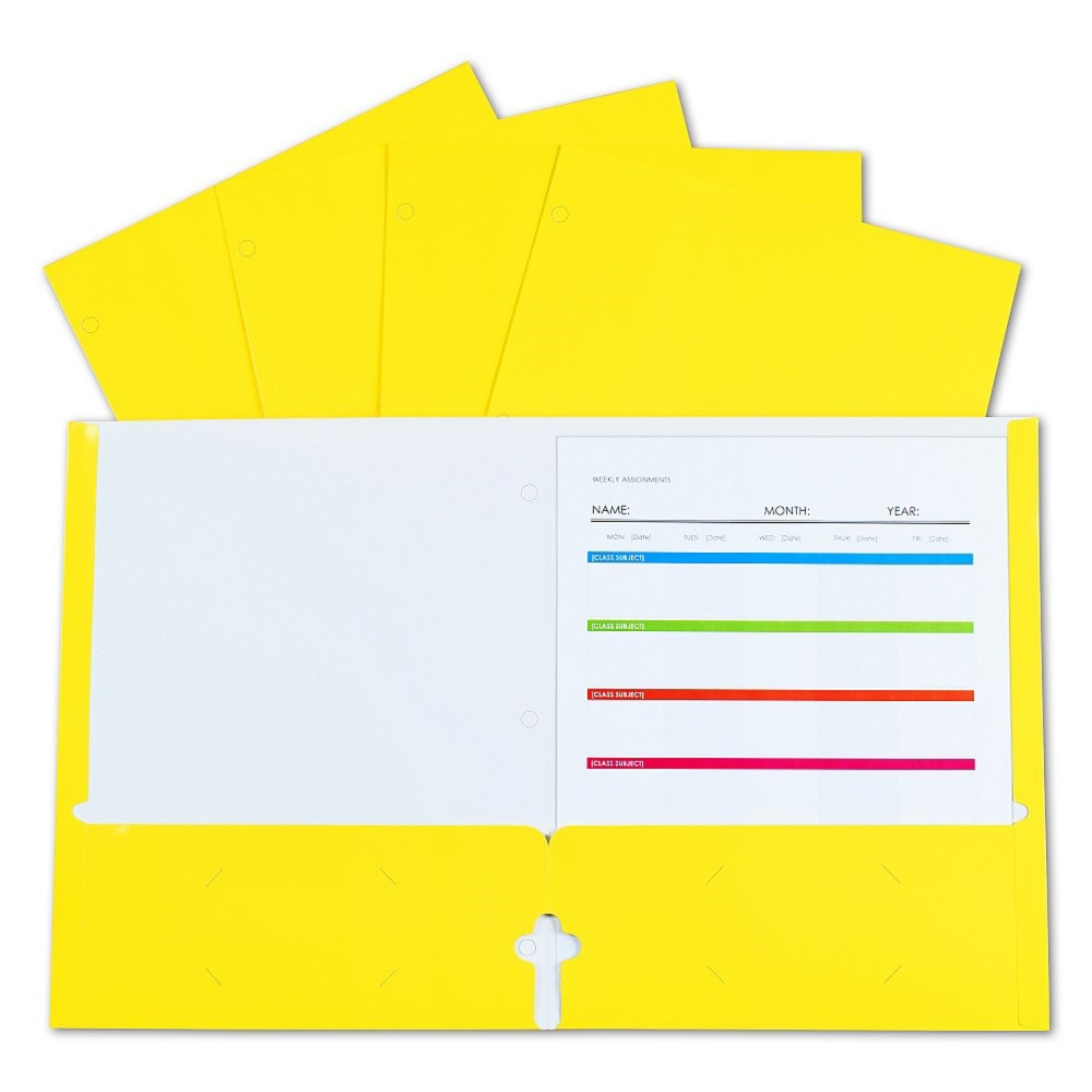 C-Line 2-Pocket Laminated Paper Portfolios With 3-Hole Punch, 8-1/2in x 11in, Yellow, Box Of Portfolios MPN:CLI06316