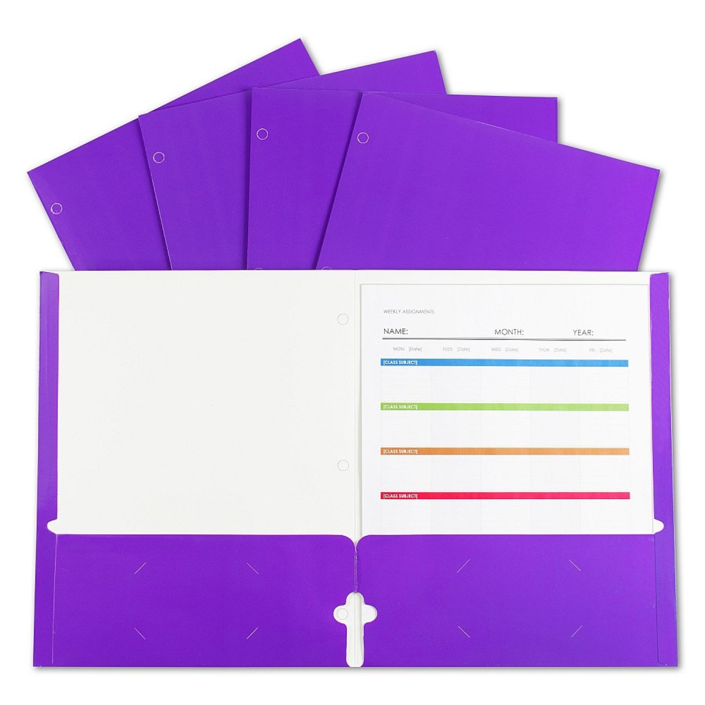 C-Line 2-Pocket Laminated Paper Portfolios With 3-Hole Punch, 8-1/2in x 11in, Purple, Box Of Portfolios MPN:CLI06319