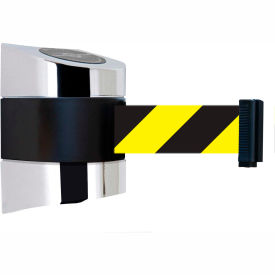 Tensabarrier®Wall Mount Retractable Belt Barrier 30' Black/Yellow Belt Chrome Case 897-30-S-1P-NO-D4X-C