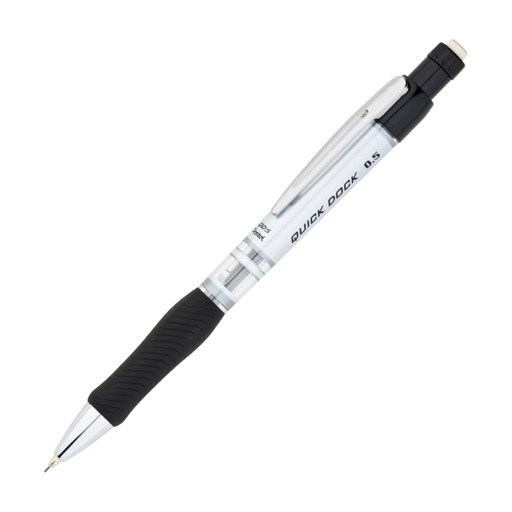 Pentel Quick Dock Mechanical Pencil, 0.5 mm, Silver/Black Barrel MPN:QD5E-A