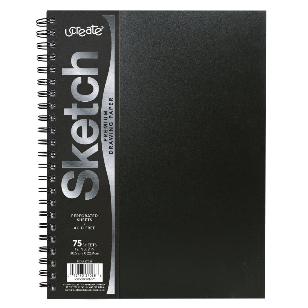 UCreate Heavyweight Sketch Book, 12in x 9in, Unruled, 75 Sheets, Black MPN:PCAR37088