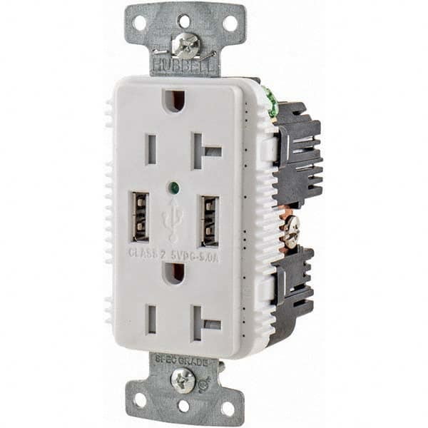 USB Receptacles; Number of USB Ports: 2; Number of Receptacles: 2; Number Of Usb Ports: 2; Charging Power (A): 5; Number Of Receptacles: 2; Amperage: 20; Charging Power: 5.0 A; Voltage: 125 VAC; Amperage: 20 A; NEMA Configuration: MPN:USB20A5W