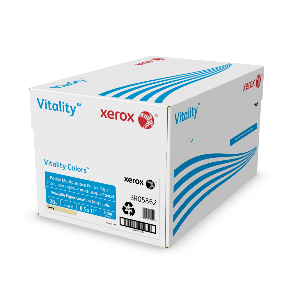 Xerox Vitality Colors Pastel Color Multi-Use Printer & Copy Paper, Ivory, Letter (8.5in x 11in), 5000 Sheets Per Case, 20 Lb, 30% Recycled, Case Of 10 Reams MPN:3R05862-CTN