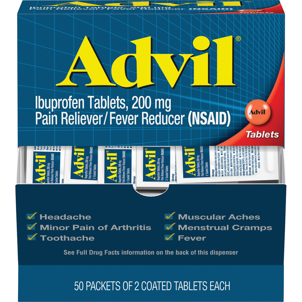 Advil Coated Tablets, 2 Tablets Per Packet, Box Of 50 Packets (Min Order Qty 3) MPN:GKC15489