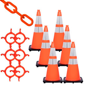 Mr. Chain 97280-6 Traffic Cone & Chain Kit with Reflective Collars Traffic Orange 80-6972