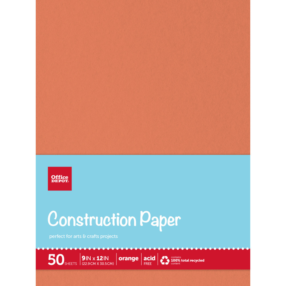 Office Depot Brand Construction Paper, 9in x 12in, 100% Recycled, Orange, Pack Of 50 Sheets (Min Order Qty 27) MPN:SI/1008C