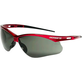 Jackson Safety SG Safety Glasses with Anti-Scratch Coated Smoke Lens with Red Frame Outdoor Use 50016 - Pkg Qty 12