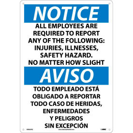 NMC™ Bilingual Plastic Sign Notice All Employees Are Required To Report 14