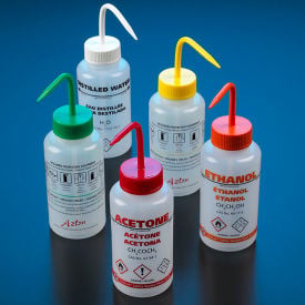 Wash Bottle Distilled Water 500mL LDPE Multi-Lingual Round White GHS Labeled 5/Pack WGW601PML-GHS