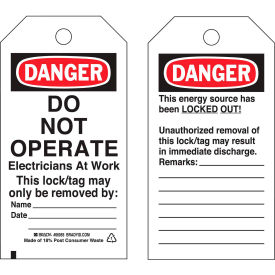 Brady® 65504 Lockout Tag- Danger Do Not Operate Electricians At Work Vinyl 25/Pack 65504