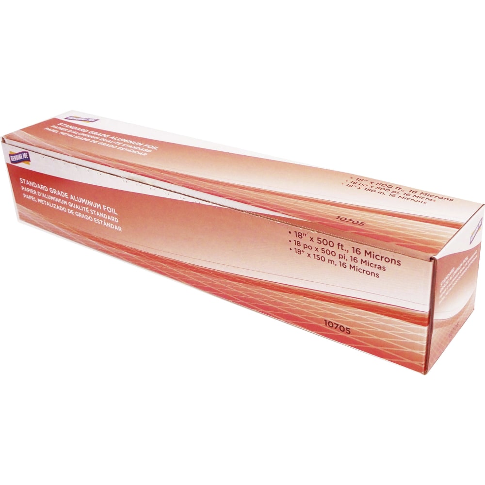 Genuine Joe Standard Grade Aluminum Foil - 18in Width x 500 ft Length - Pliable, Disposable - Aluminum Foil - Silver - 1 Each MPN:10705