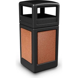 PolyTec™ Square Waste Container with Dome Lid - Black with Sedona Stone Panels 42-Gallon 72041499