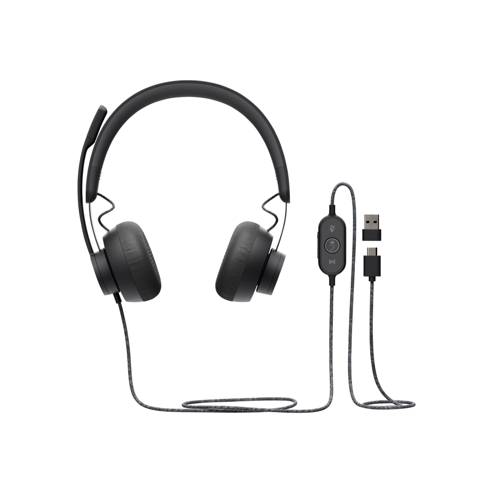 Logitech Zone Headset - Stereo - USB Type C - Wired - 32 Ohm - 20 Hz to 16 kHz - Over-the-head - Binaural - 981000871 MPN:981-000871