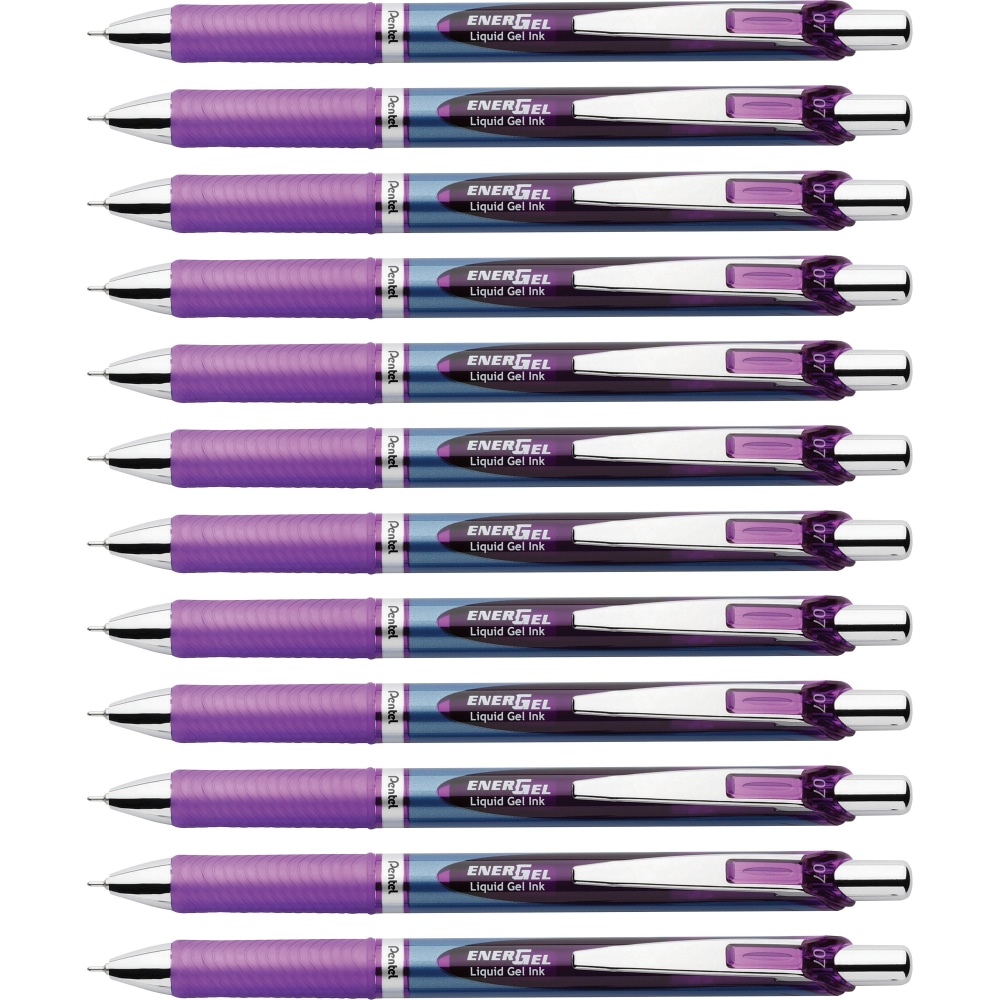 Pentel EnerGel RTX Liquid Gel Pens, Pack Of 12, Medium Point, 0.7 mm, Blue Barrel, Violet Ink MPN:BLN77VBX