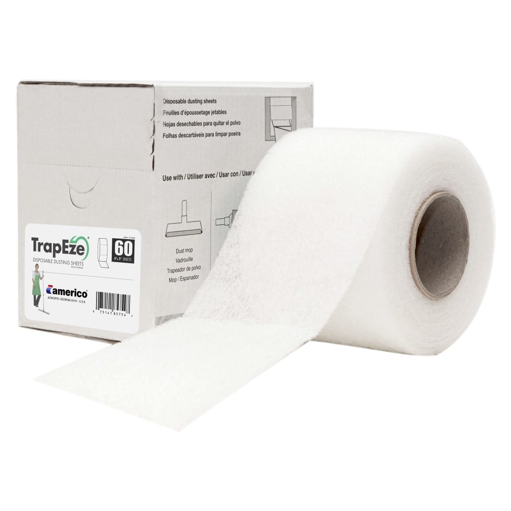 Americo TrapEze Disposable Dusting Sheets, 6in x 5in Perforated Sheets, Constructed from 70% Post Consumer Recycled PET, White, 60 Sheet per Box MPN:582565