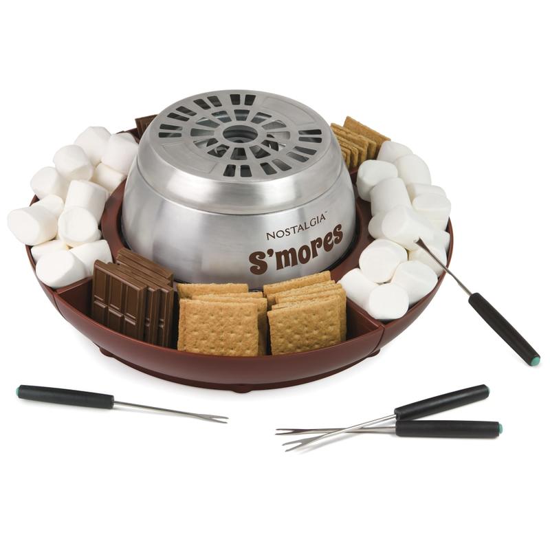 Nostalgia Electrics Indoor Electric Stainless-Steel Smores Maker With 4 Lazy Susan Compartment Trays, Brown MPN:LSM400