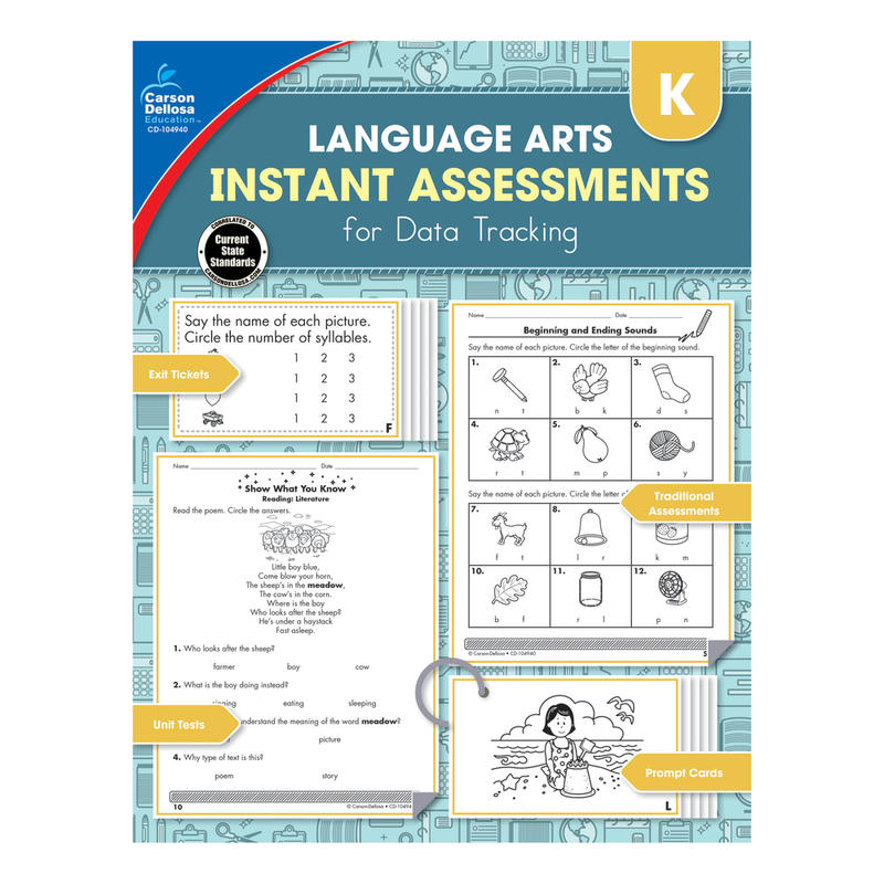 Carson-Dellosa Instant Assessments For Data Tracking Language Arts Resource Book, Grade K MPN:104940