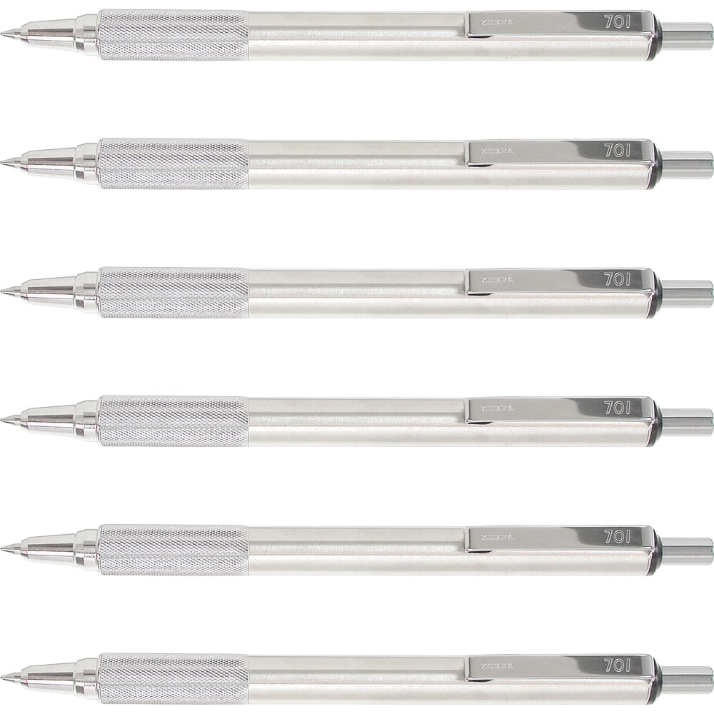 Zebra Pen STEEL 7 Series F-701 Retractable Ballpoint Pen - 0.7 mm Pen Point Size - Refillable - Retractable - Black - Stainless Steel Barrel - 6 / Box MPN:29411BX