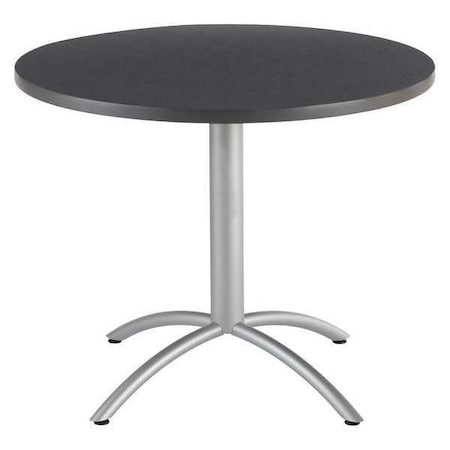 CafeWorks Cafe/Breakroom Table, Graphite Granite Top, Silver Frame, 42 in Dia x 30 in H MPN:65648
