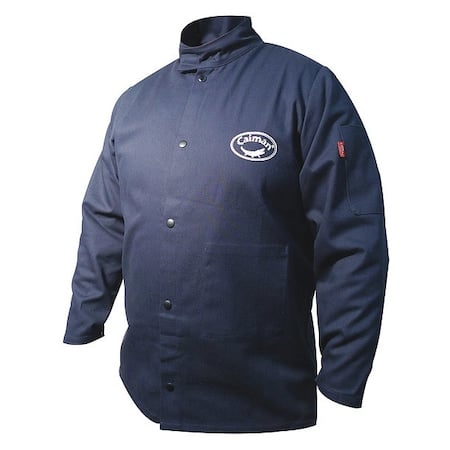 Welding Jacket, Cotton, 9 oz, 32 in Length, Hook-and-Loop Closure, 1 Pockets, Navy, 5XL MPN:3000-0