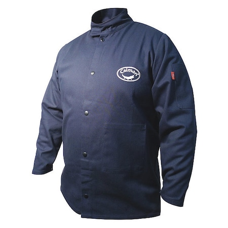 Welding Jacket, Cotton, 9 oz, 32 in Length, Hook-and-Loop Closure, 1 Pockets, Navy, 4XL MPN:3000-9
