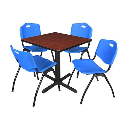 Cain Square Table & Chair Set, Wood, Metal, Plastic Top, Cherry MPN:TB3030CH47BE