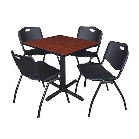 Cain Square Table & Chair Set, Wood, Metal, Plastic Top, Cherry MPN:TB3030CH47BK