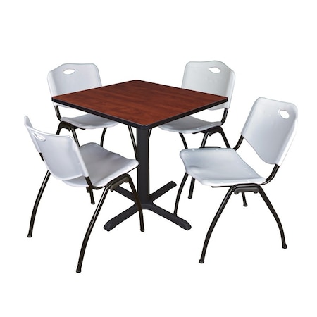 Cain Square Table & Chair Set, Wood, Metal, Plastic Top, Cherry MPN:TB3030CH47GY