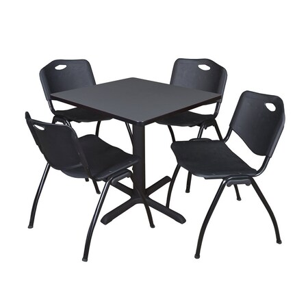 Cain Square Table & Chair Set, Wood, Metal, Plastic Top, Grey MPN:TB3030GY47BK