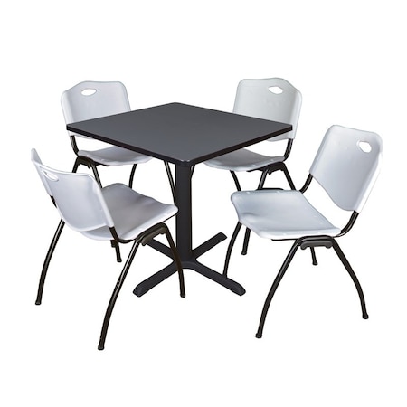 Cain Square Table & Chair Set, Wood, Metal, Plastic Top, Grey MPN:TB3030GY47GY