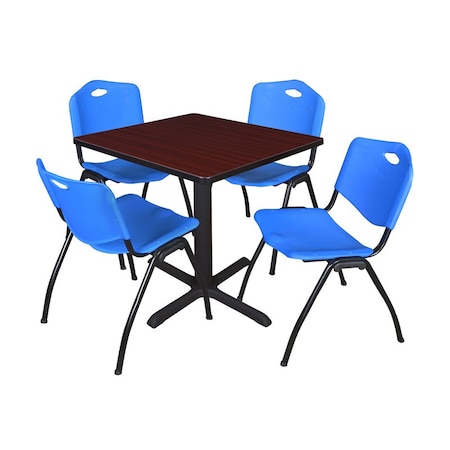 Cain Square Table & Chair Set, Wood, Metal, Plastic Top, Mahogany MPN:TB3030MH47BE