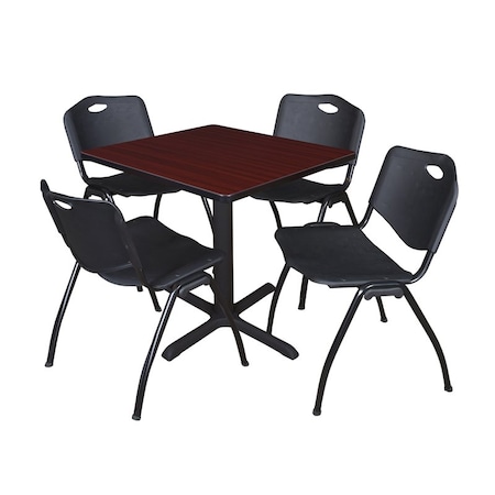 Cain Square Table & Chair Set, Wood, Metal, Plastic Top, Mahogany MPN:TB3030MH47BK
