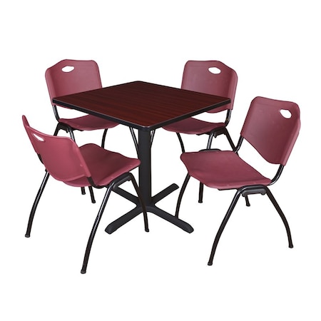 Cain Square Table & Chair Set, Wood, Metal, Plastic Top, Mahogany MPN:TB3030MH47BY
