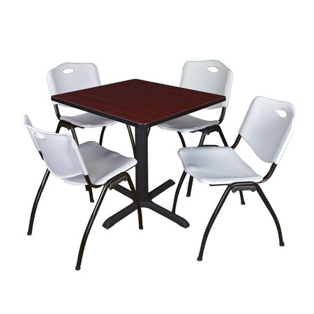 Cain Square Table & Chair Set, Wood, Metal, Plastic Top, Mahogany MPN:TB3030MH47GY