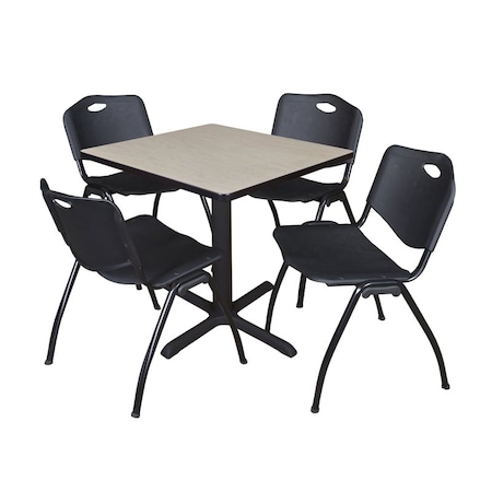 Cain Square Table & Chair Set, Wood, Metal, Plastic Top, Maple MPN:TB3030PL47BK