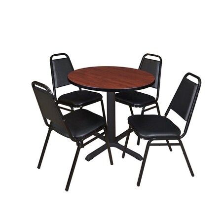 Cain Round Table & Chair Set, Wood, Metal, Vinyl Top, Cherry MPN:TB30RNDCH29BK