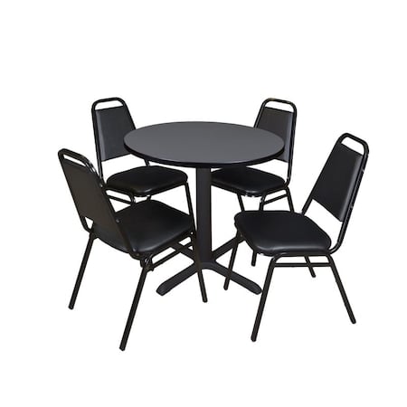 Cain Round Table & Chair Set, Wood, Metal, Vinyl Top, Grey MPN:TB30RNDGY29BK