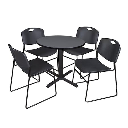 Cain Round Table & Chair Set, Wood, Metal, Polypropylene Top, Grey MPN:TB30RNDGY44BK